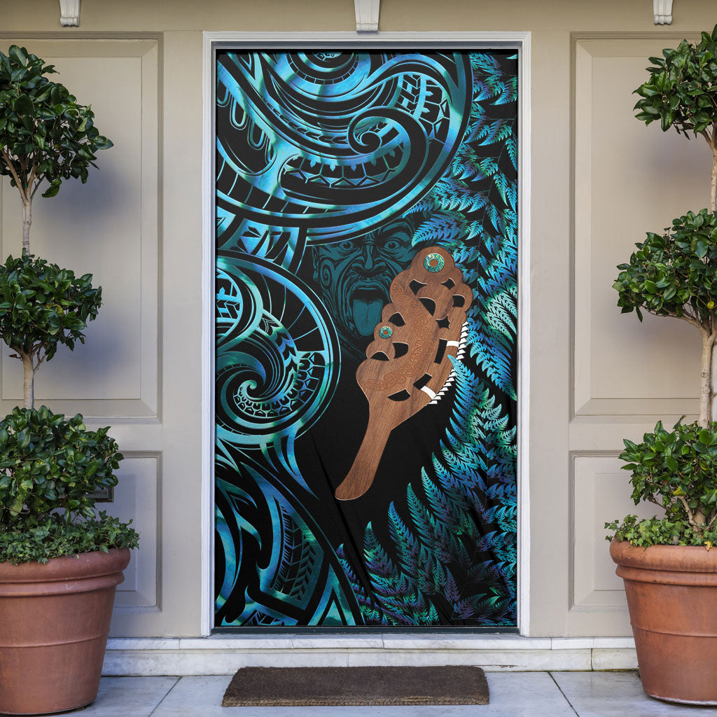 Maripi New Zealand Door Cover Maori Weapon Paua Shell Haka Fern LT14 Turquoise - Polynesian Pride