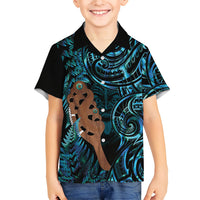 Maripi New Zealand Family Matching Long Sleeve Bodycon Dress and Hawaiian Shirt Maori Weapon Paua Shell Haka Fern LT14 Son's Shirt Turquoise - Polynesian Pride