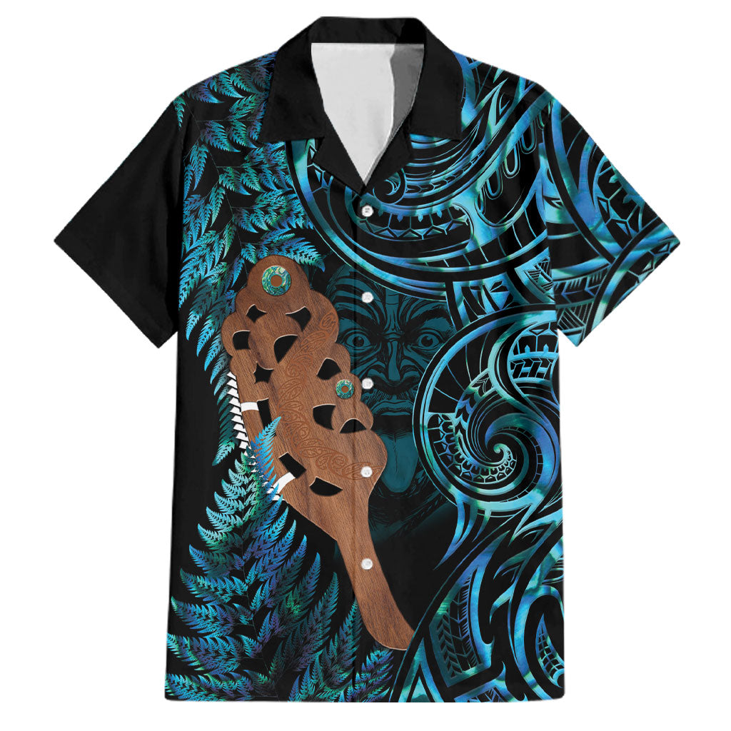 Maripi New Zealand Family Matching Off Shoulder Short Dress and Hawaiian Shirt Maori Weapon Paua Shell Haka Fern LT14 Dad's Shirt - Short Sleeve Turquoise - Polynesian Pride
