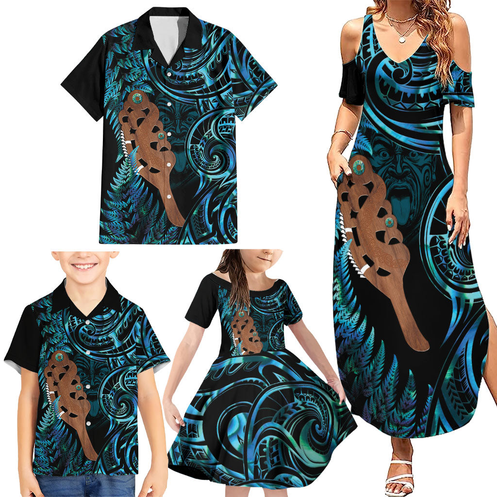 Maripi New Zealand Family Matching Summer Maxi Dress and Hawaiian Shirt Maori Weapon Paua Shell Haka Fern LT14 - Polynesian Pride