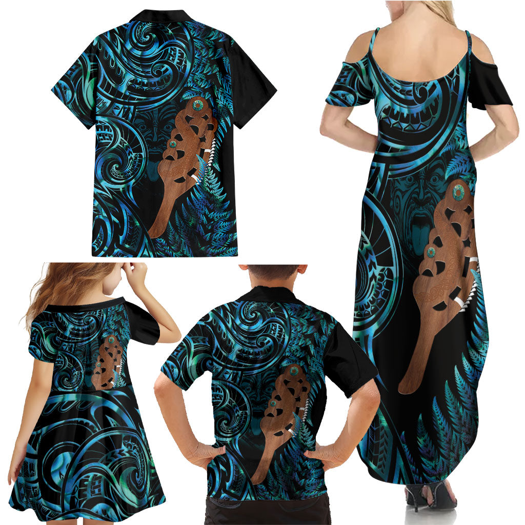 Maripi New Zealand Family Matching Summer Maxi Dress and Hawaiian Shirt Maori Weapon Paua Shell Haka Fern LT14 - Polynesian Pride