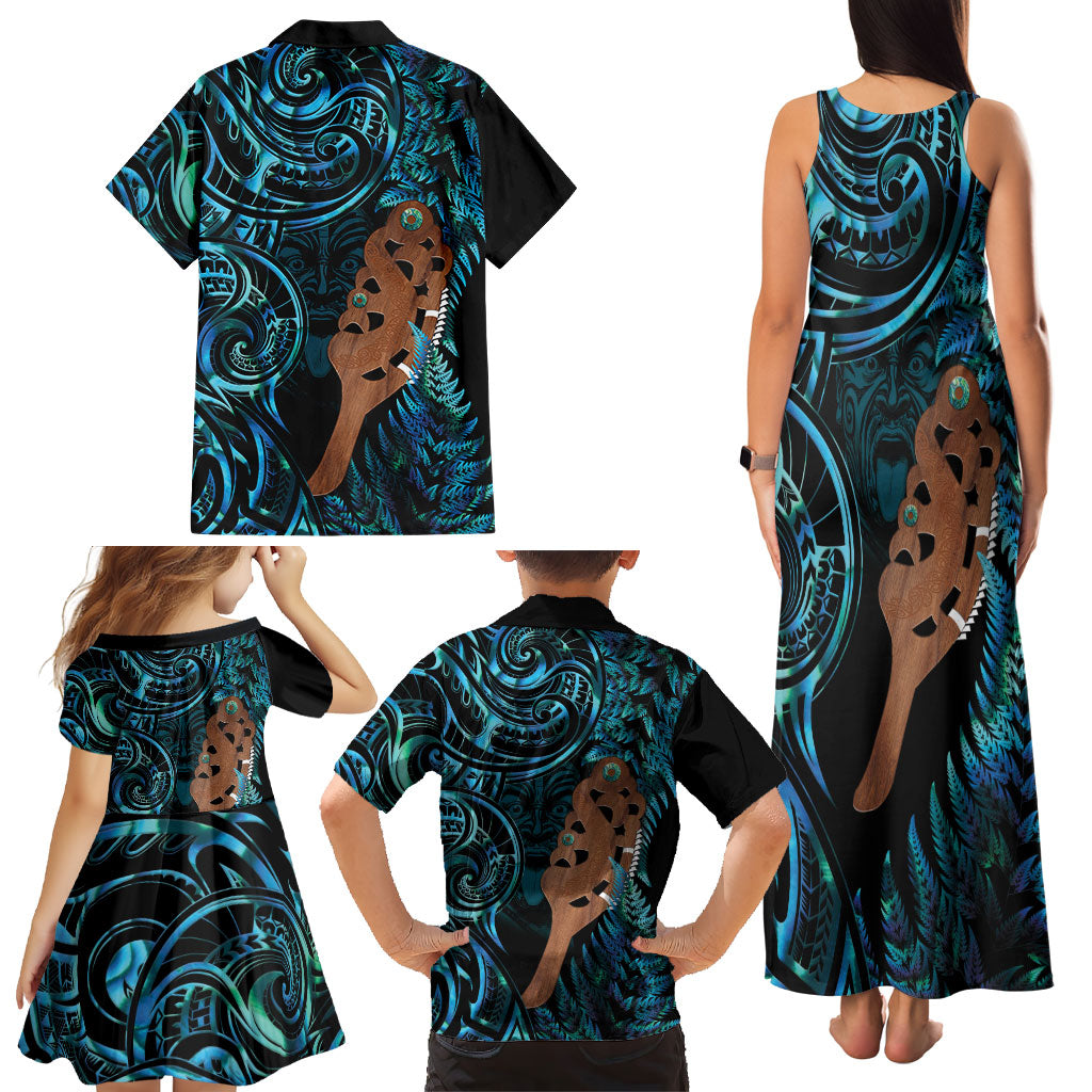 Maripi New Zealand Family Matching Tank Maxi Dress and Hawaiian Shirt Maori Weapon Paua Shell Haka Fern LT14 - Polynesian Pride