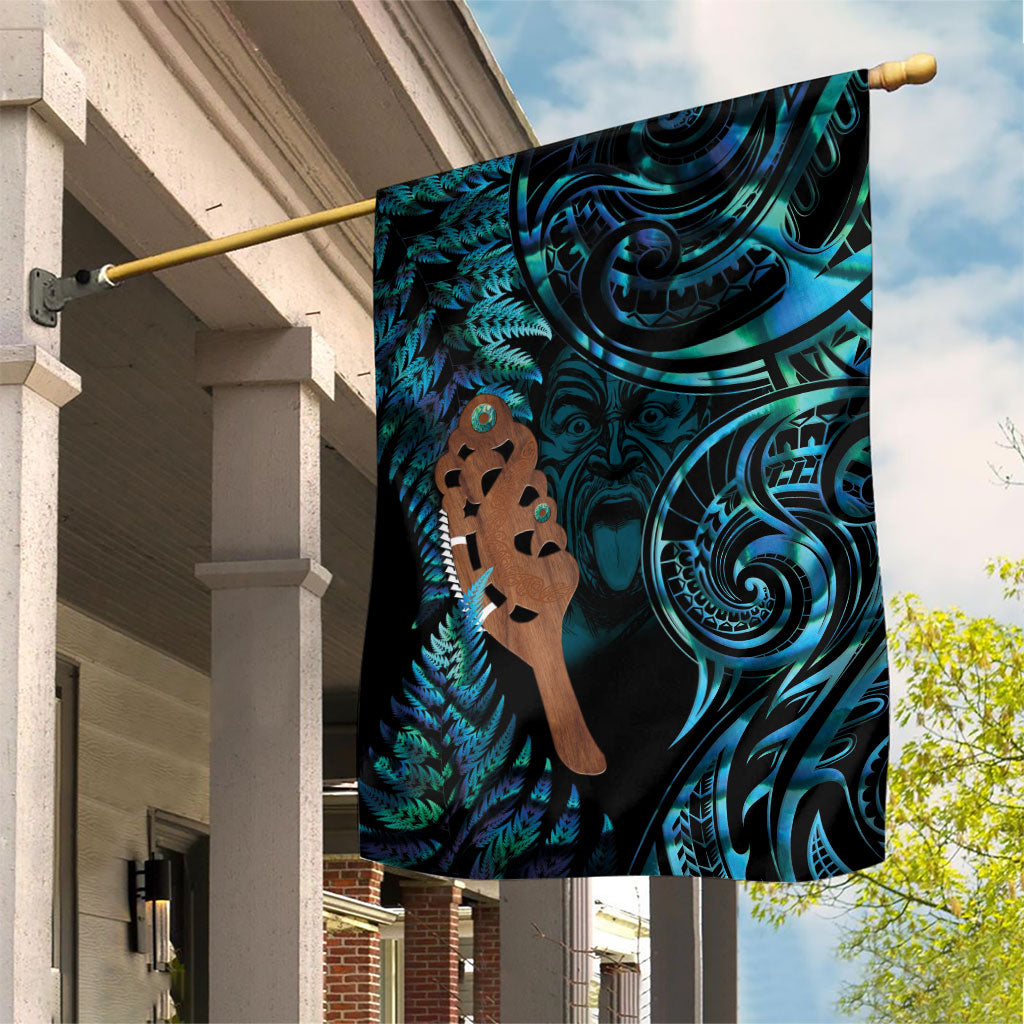Maripi New Zealand Garden Flag Maori Weapon Paua Shell Haka Fern LT14 House Flag Turquoise - Polynesian Pride