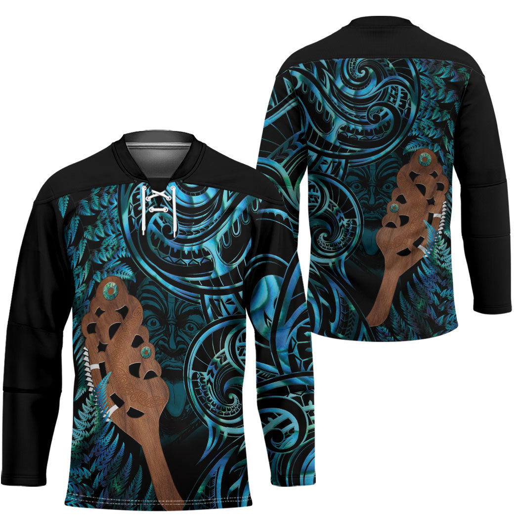 Maripi New Zealand Hockey Jersey Maori Weapon Paua Shell Haka Fern