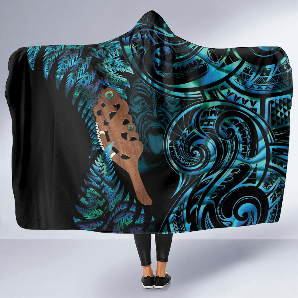 Maripi New Zealand Hooded Blanket Maori Weapon Paua Shell Haka Fern LT14 One Size Turquoise - Polynesian Pride