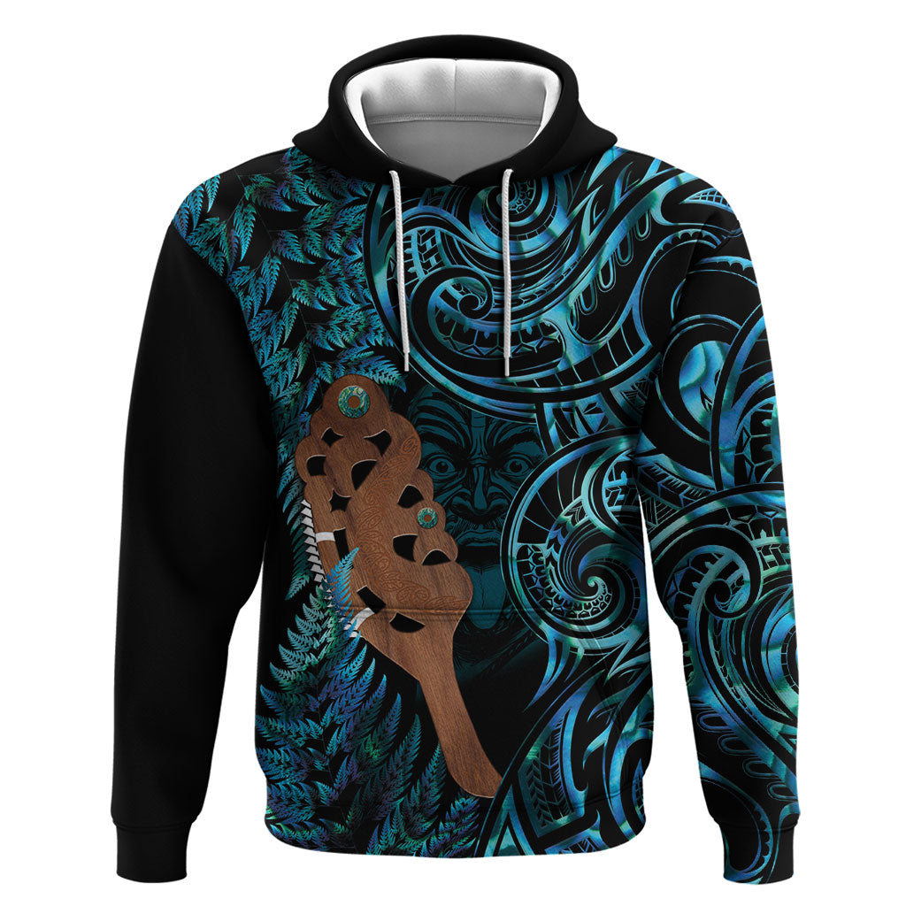Maripi New Zealand Hoodie Maori Weapon Paua Shell Haka Fern LT14 Pullover Hoodie Turquoise - Polynesian Pride