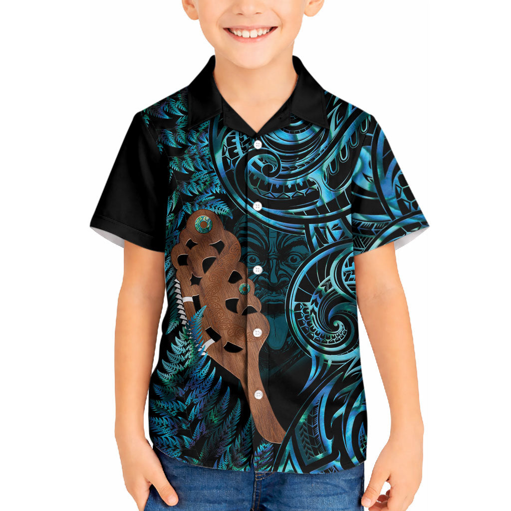 Maripi New Zealand Kid Hawaiian Shirt Maori Weapon Paua Shell Haka Fern LT14 Kid Turquoise - Polynesian Pride