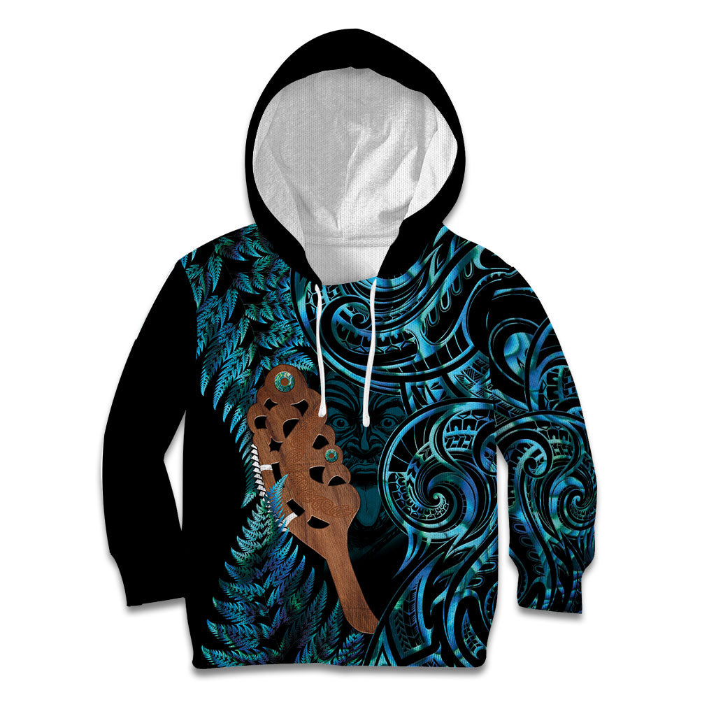 Maripi New Zealand Kid Hoodie Maori Weapon Paua Shell Haka Fern LT14 Hoodie Turquoise - Polynesian Pride