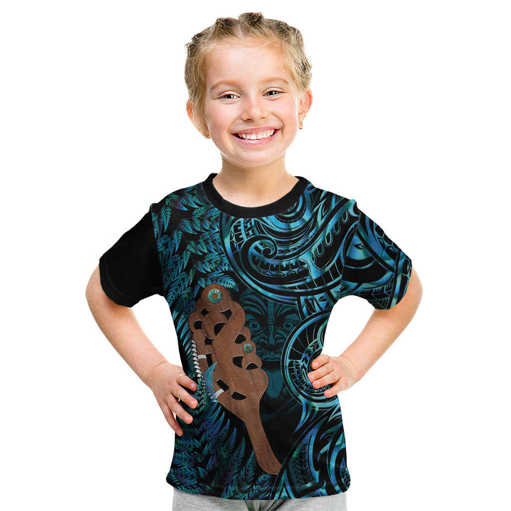 Maripi New Zealand Kid T Shirt Maori Weapon Paua Shell Haka Fern LT14 Turquoise - Polynesian Pride