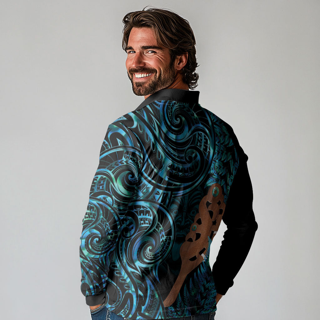 Maripi New Zealand Long Sleeve Polo Shirt Maori Weapon Paua Shell Haka Fern LT14 - Polynesian Pride