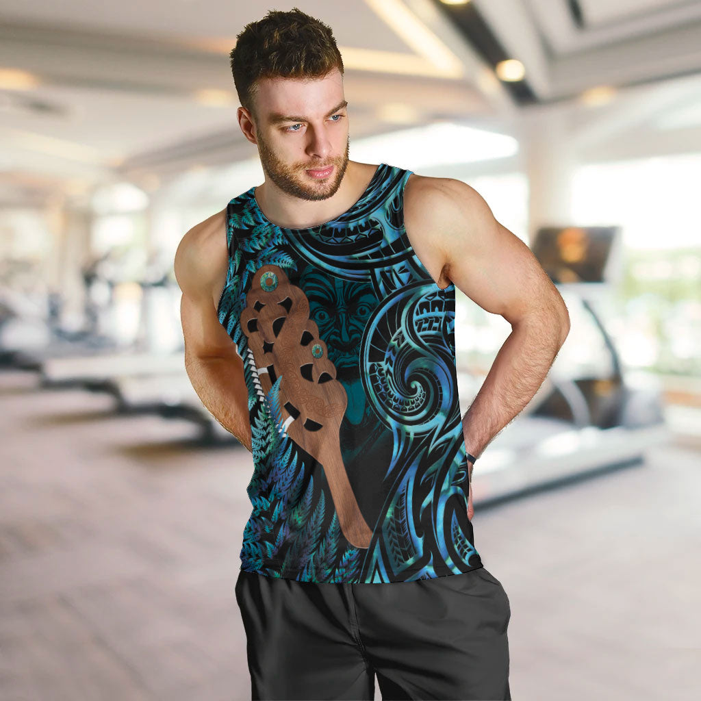 Maripi New Zealand Men Tank Top Maori Weapon Paua Shell Haka Fern LT14 Turquoise - Polynesian Pride