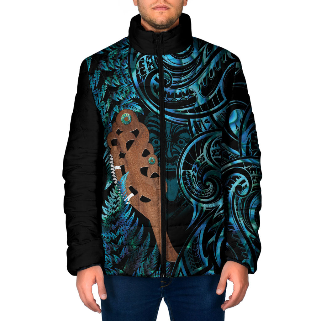 Maripi New Zealand Padded Jacket Maori Weapon Paua Shell Haka Fern LT14 Men Turquoise - Polynesian Pride
