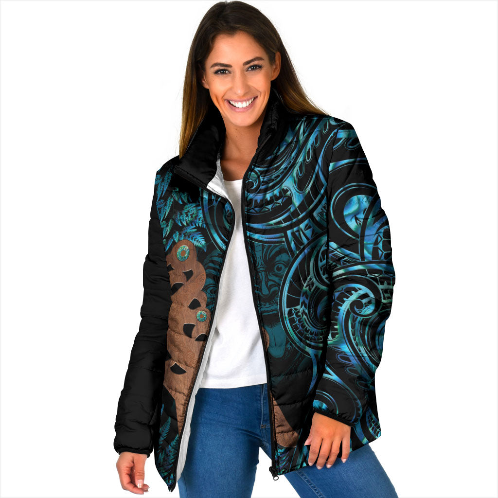 Maripi New Zealand Padded Jacket Maori Weapon Paua Shell Haka Fern LT14 Women Turquoise - Polynesian Pride