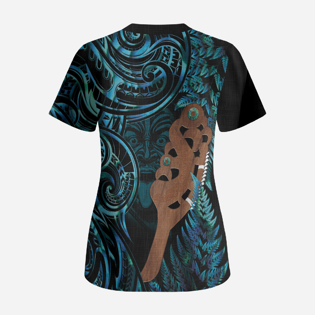 Maripi New Zealand Scrub Top Maori Weapon Paua Shell Haka Fern LT14 - Polynesian Pride