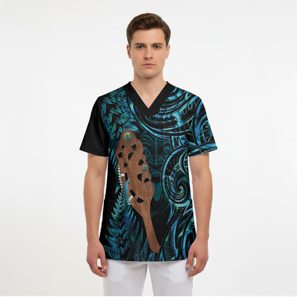 Maripi New Zealand Scrub Top Maori Weapon Paua Shell Haka Fern LT14 - Polynesian Pride