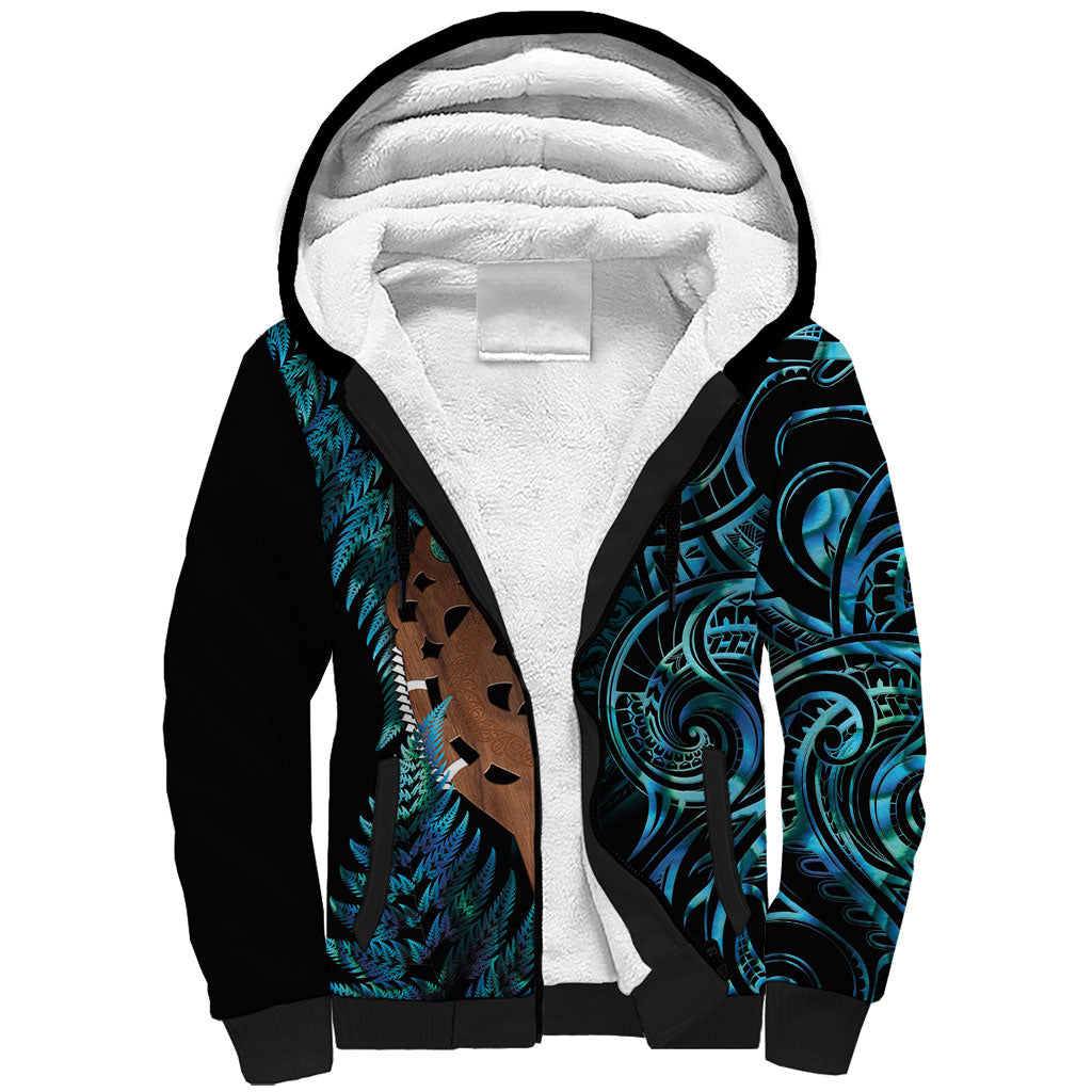 Maripi New Zealand Sherpa Hoodie Maori Weapon Paua Shell Haka Fern LT14 Unisex Turquoise - Polynesian Pride
