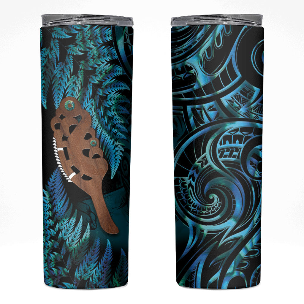 Maripi New Zealand Skinny Tumbler Maori Weapon Paua Shell Haka Fern LT14 Turquoise - Polynesian Pride