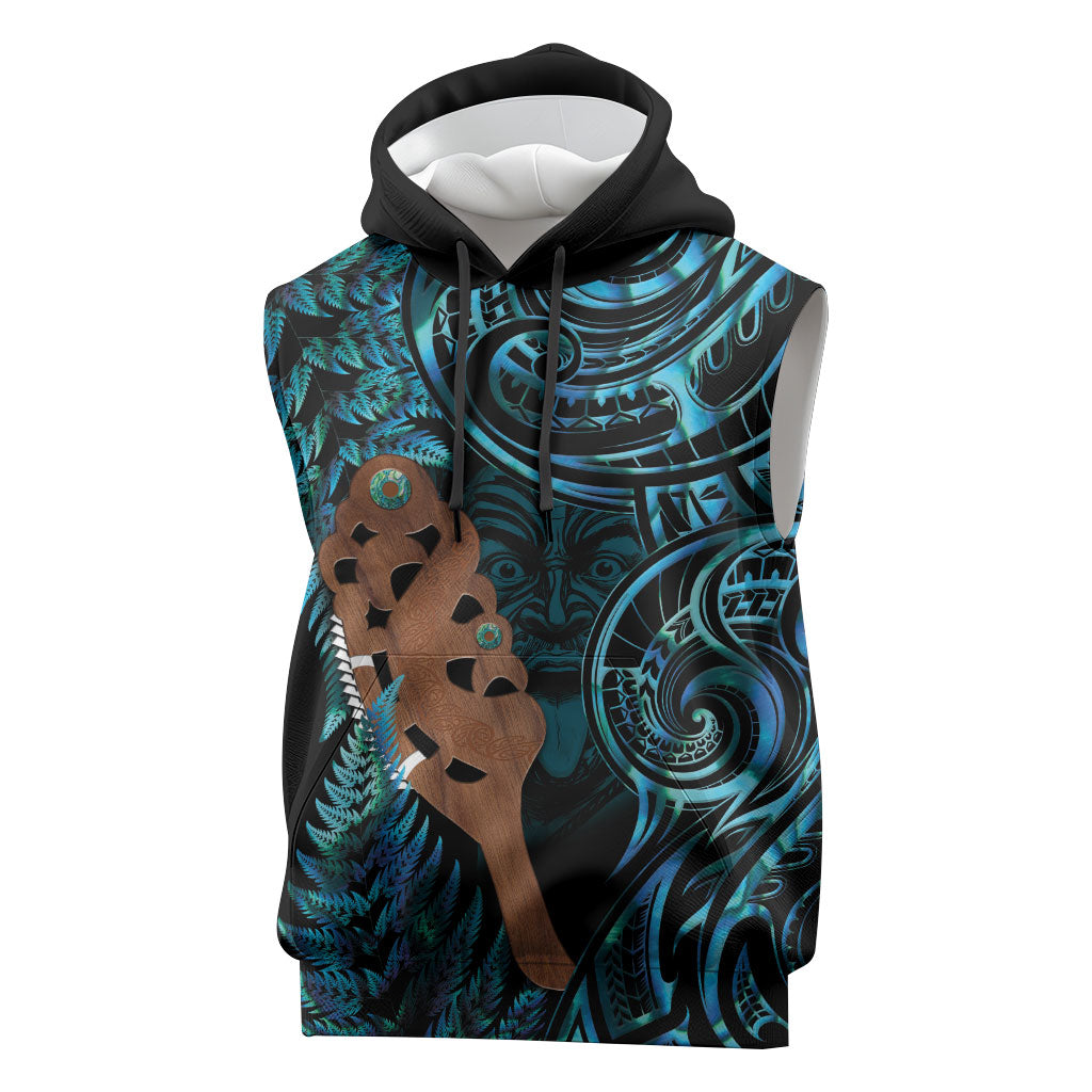 Maripi New Zealand Sleeveless Hoodie Maori Weapon Paua Shell Haka Fern LT14 Turquoise - Polynesian Pride
