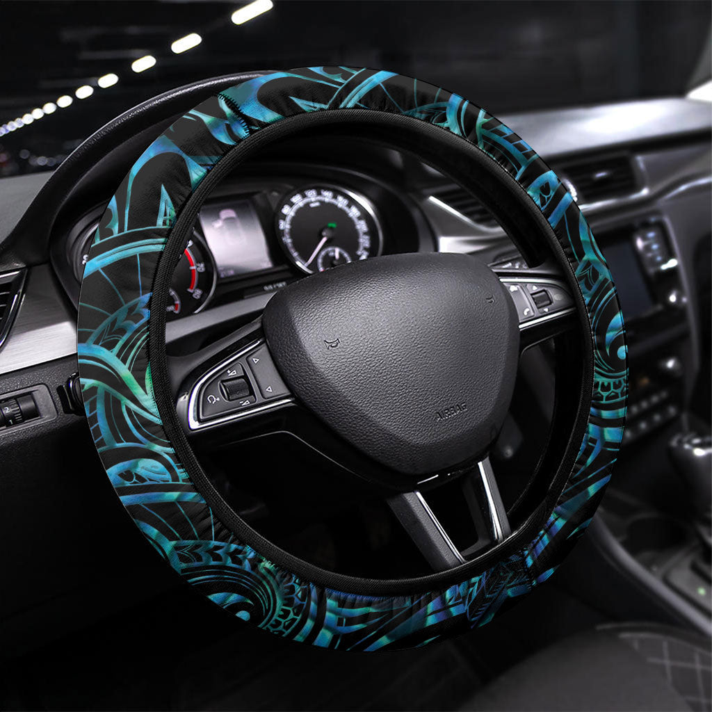 Maripi New Zealand Steering Wheel Cover Maori Weapon Paua Shell Haka Fern LT14 Universal Fit Turquoise - Polynesian Pride