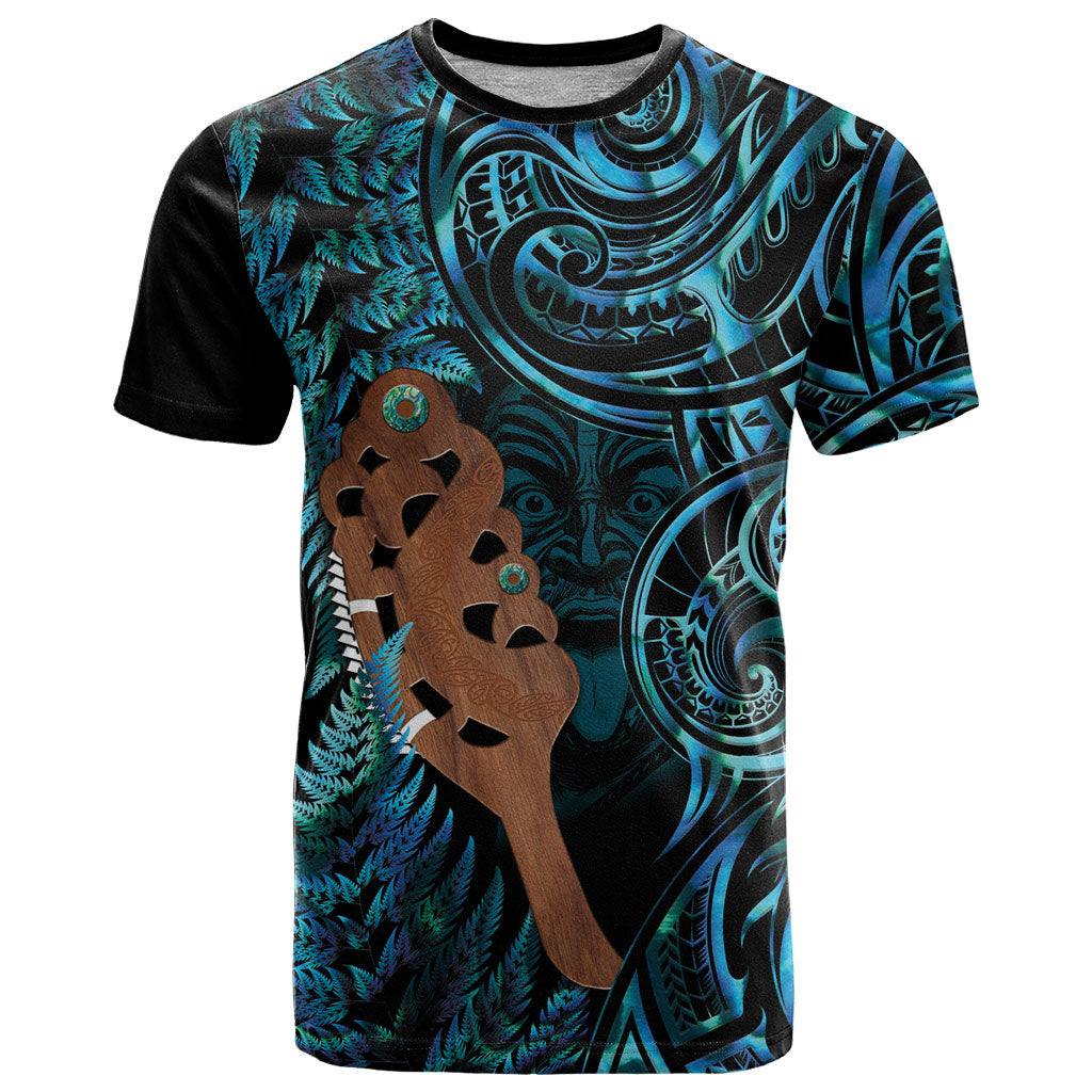 Maripi New Zealand T Shirt Maori Weapon Paua Shell Haka Fern LT14 Turquoise - Polynesian Pride