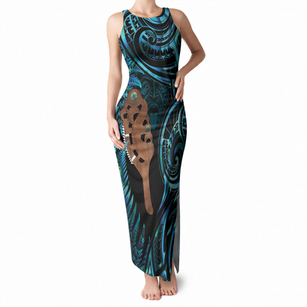 Maripi New Zealand Tank Maxi Dress Maori Weapon Paua Shell Haka Fern LT14 Women Turquoise - Polynesian Pride