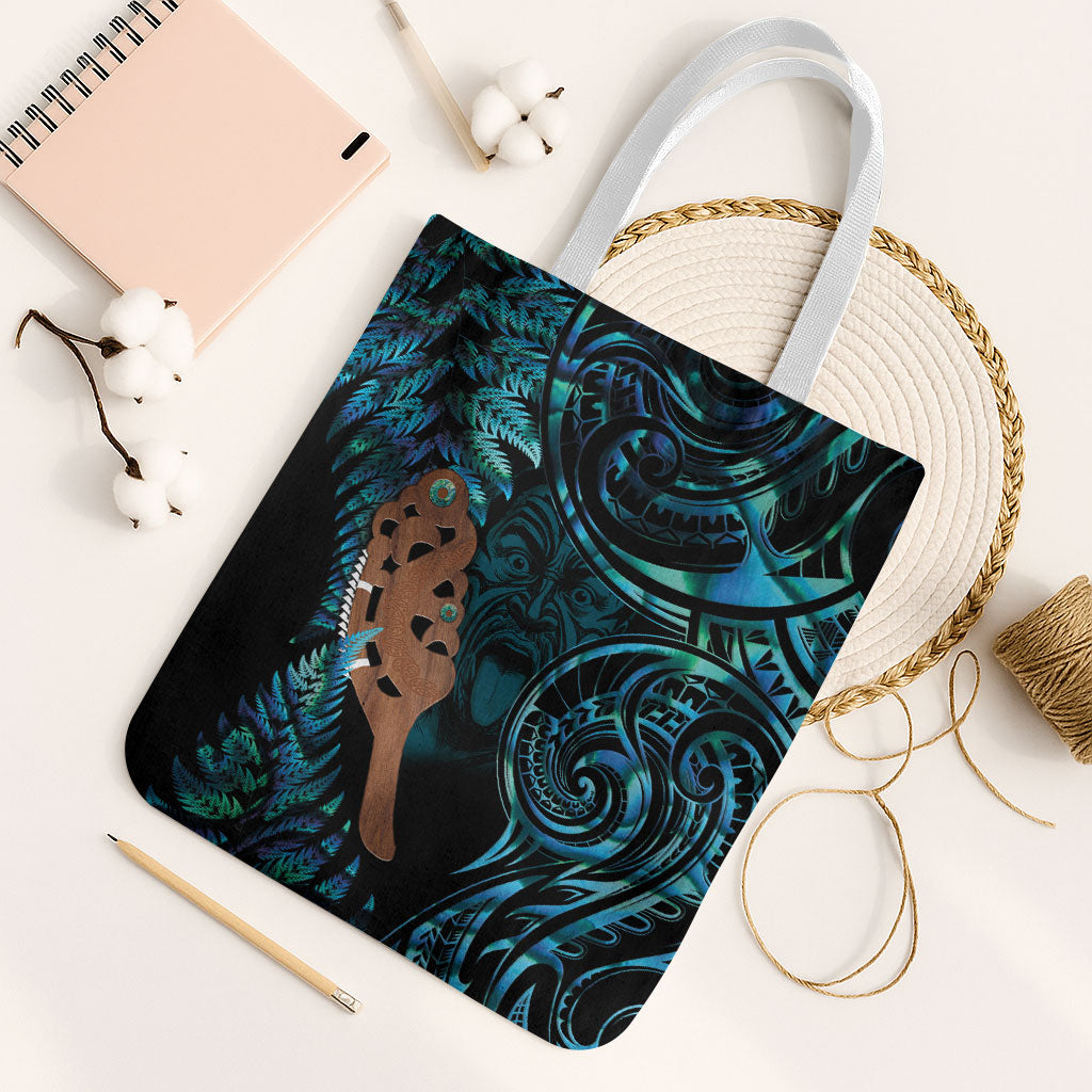 Maripi New Zealand Tote Bag Maori Weapon Paua Shell Haka Fern LT14 White Strap One Size Turquoise - Polynesian Pride