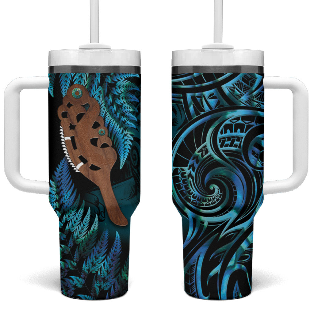 Maripi New Zealand Tumbler With Handle Maori Weapon Paua Shell Haka Fern LT14 One Size: 40 oz Turquoise - Polynesian Pride