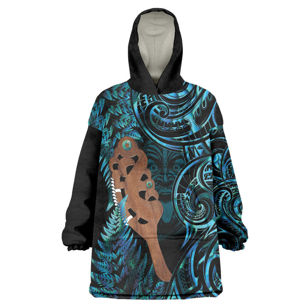 Maripi New Zealand Wearable Blanket Hoodie Maori Weapon Paua Shell Haka Fern LT14 One Size Turquoise - Polynesian Pride