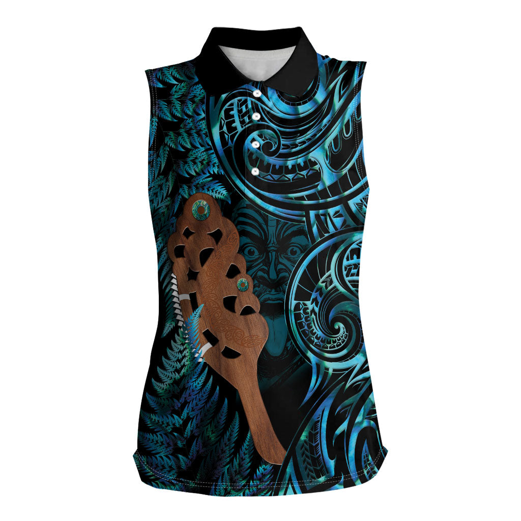 Maripi New Zealand Women Sleeveless Polo Shirt Maori Weapon Paua Shell Haka Fern LT14 Female Turquoise - Polynesian Pride