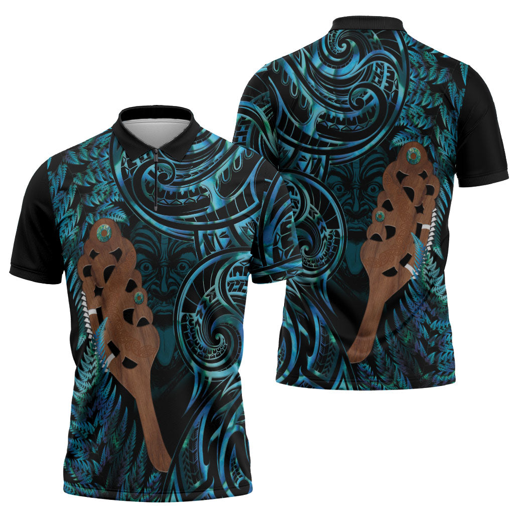 Maripi New Zealand Zipper Polo Shirt Maori Weapon Paua Shell Haka Fern LT14 - Polynesian Pride