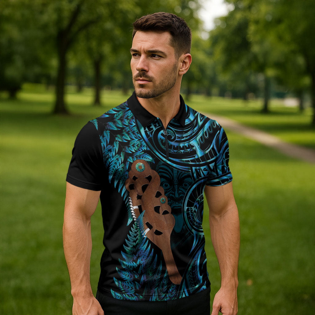Maripi New Zealand Zipper Polo Shirt Maori Weapon Paua Shell Haka Fern LT14 - Polynesian Pride