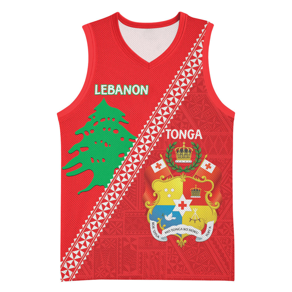 Tonga And Lebanon Basketball Jersey 2026 Together Half Style LT14 Unisex Red - Polynesian Pride
