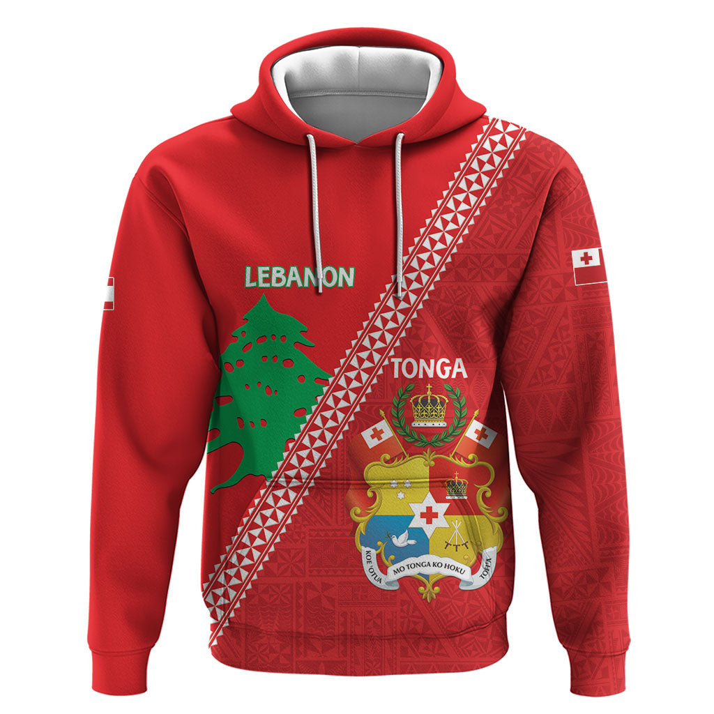 Tonga And Lebanon Hoodie 2026 Together Half Style LT14 Pullover Hoodie Red - Polynesian Pride