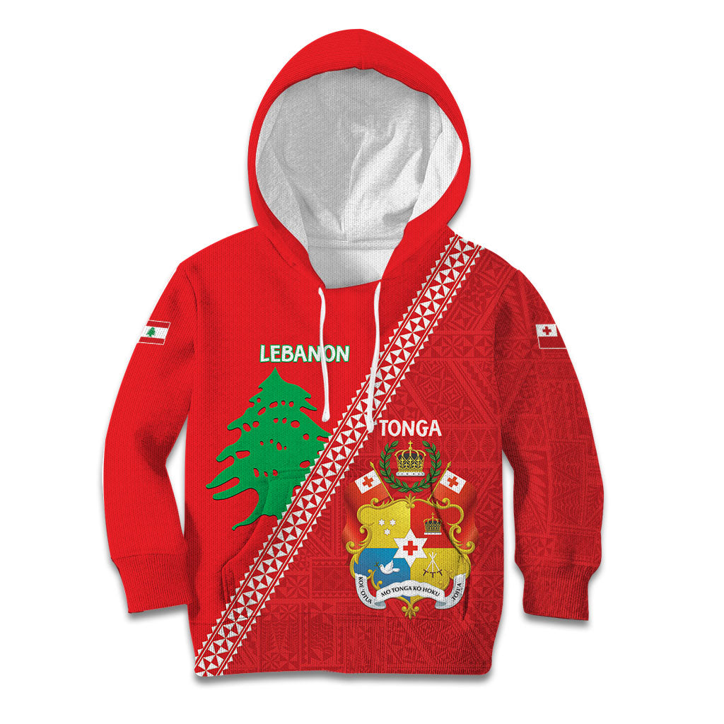 Tonga And Lebanon Kid Hoodie 2026 Together Half Style LT14 Hoodie Red - Polynesian Pride