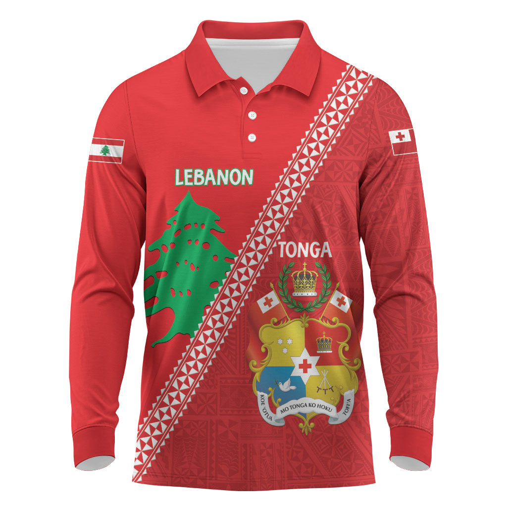 Tonga And Lebanon Long Sleeve Polo Shirt 2026 Together Half Style LT14 Red - Polynesian Pride