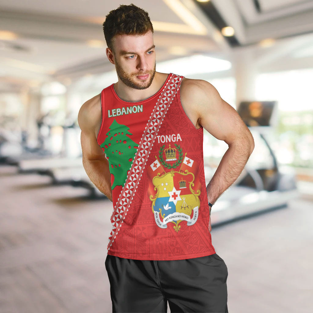 Tonga And Lebanon Men Tank Top 2026 Together Half Style LT14 Red - Polynesian Pride