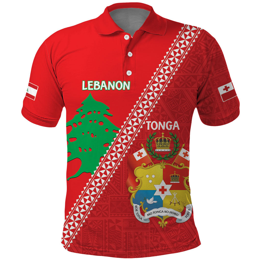 Tonga And Lebanon Polo Shirt 2026 Together Half Style LT14 Red - Polynesian Pride