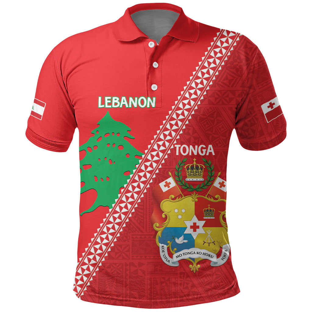Tonga And Lebanon Polo Shirt 2026 Together Half Style LT14 Red - Polynesian Pride