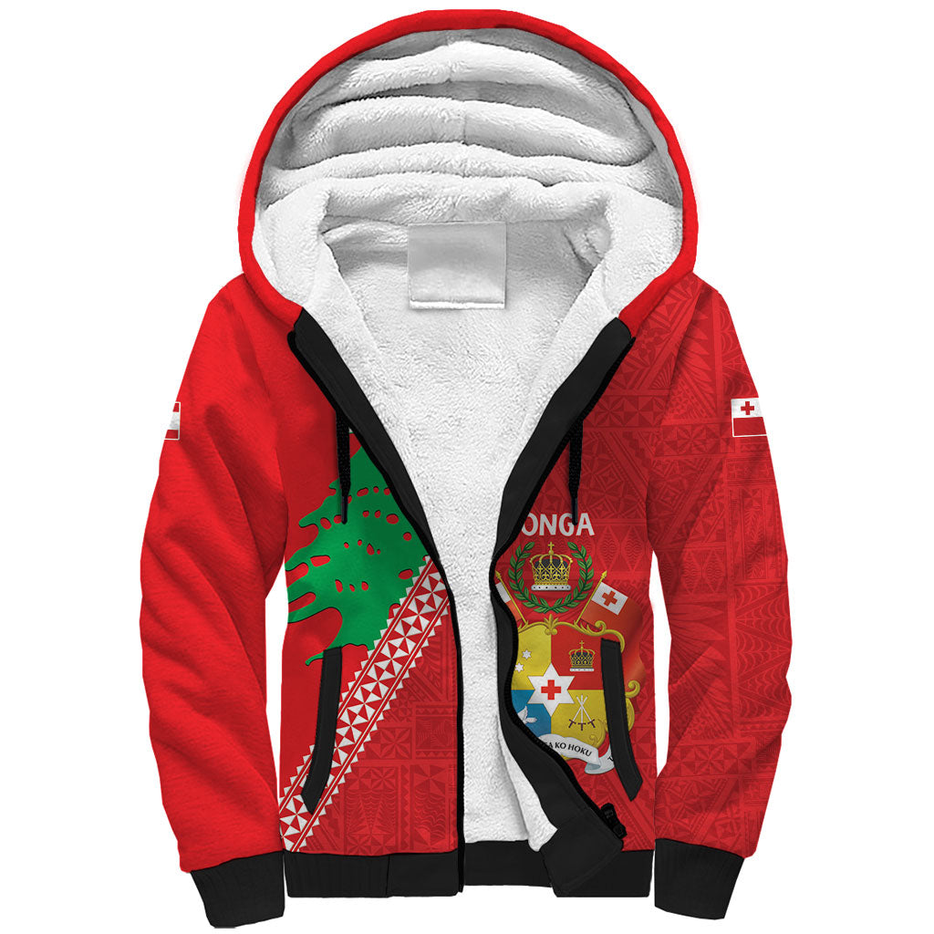 Tonga And Lebanon Sherpa Hoodie 2026 Together Half Style LT14 Unisex Red - Polynesian Pride