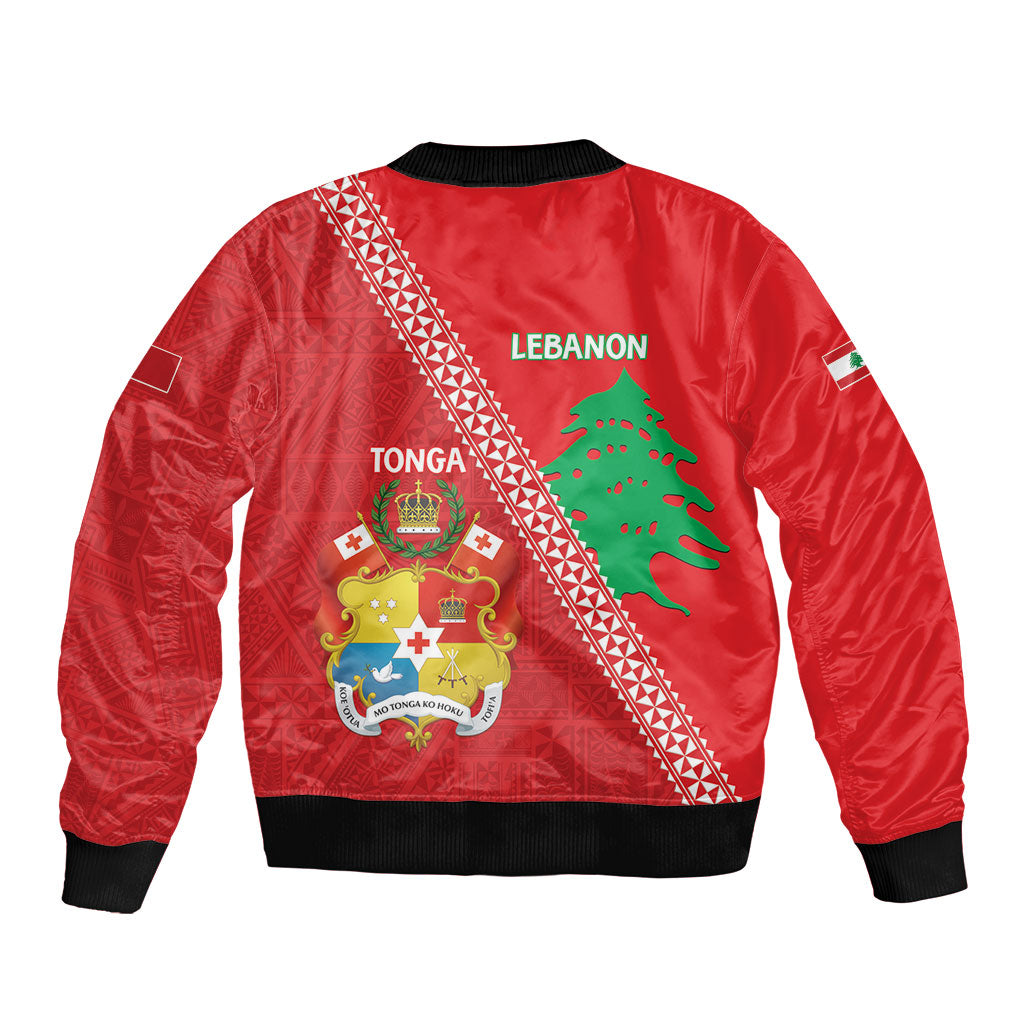 Tonga And Lebanon Sleeve Zip Bomber Jacket 2026 Together Half Style LT14 - Polynesian Pride