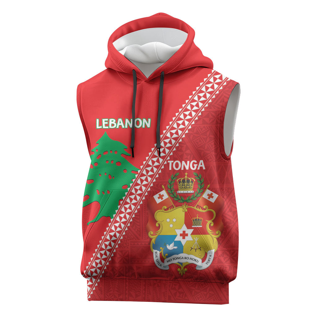 Tonga And Lebanon Sleeveless Hoodie 2026 Together Half Style LT14 Red - Polynesian Pride