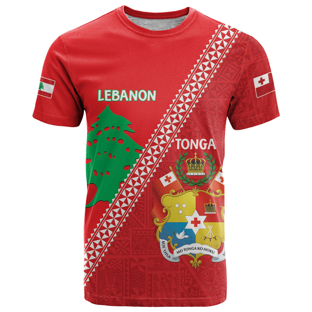 Tonga And Lebanon T Shirt 2026 Together Half Style LT14 Red - Polynesian Pride