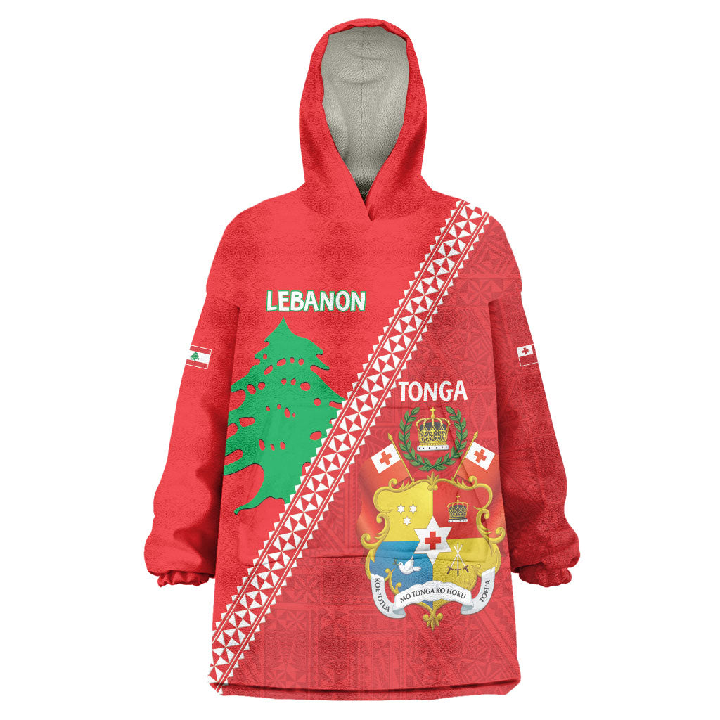 Tonga And Lebanon Wearable Blanket Hoodie 2026 Together Half Style LT14 One Size Red - Polynesian Pride
