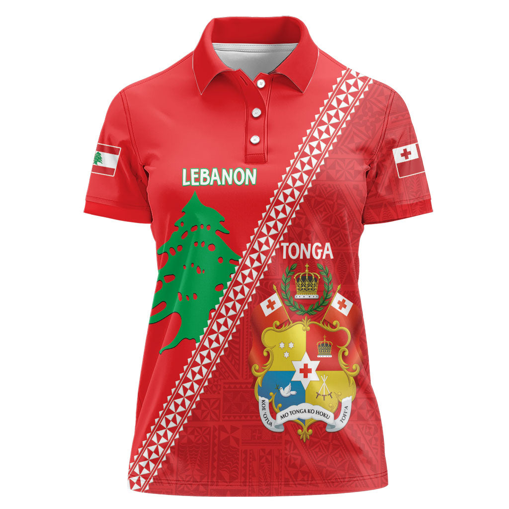 Tonga And Lebanon Women Polo Shirt 2026 Together Half Style LT14 Female Red - Polynesian Pride