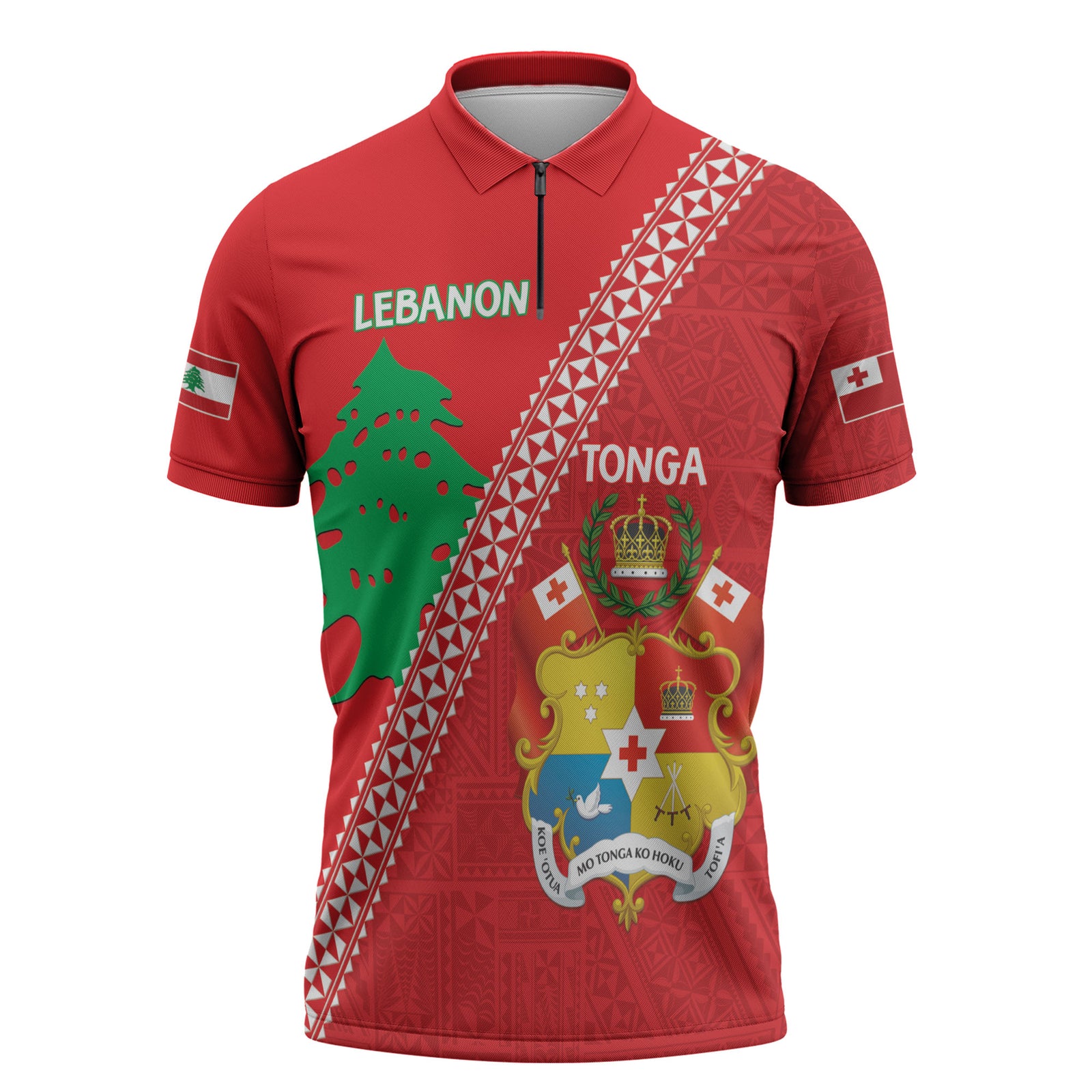 Tonga And Lebanon Zipper Polo Shirt 2026 Together Half Style LT14 Red - Polynesian Pride