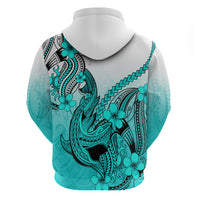 Hawaii Hoodie Polynesian Shark Tattoo With Plumeria Turquoise Gradient LT14 - Polynesian Pride
