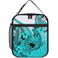 Hawaii Lunch Bag Polynesian Shark Tattoo With Plumeria Turquoise Gradient LT14 10.2 × 8.3 × 4.3 inch Turquoise - Polynesian Pride