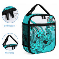 Hawaii Lunch Bag Polynesian Shark Tattoo With Plumeria Turquoise Gradient LT14 - Polynesian Pride