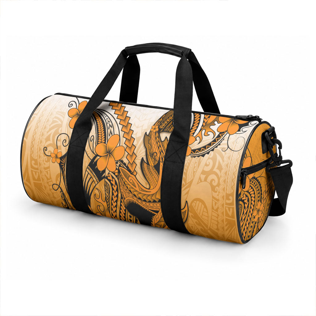 Hawaii Duffle Bag Polynesian Shark Tattoo With Plumeria Orange Gradient LT14 - Polynesian Pride