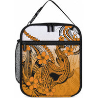 Hawaii Lunch Bag Polynesian Shark Tattoo With Plumeria Orange Gradient LT14 10.2 × 8.3 × 4.3 inch Orange - Polynesian Pride
